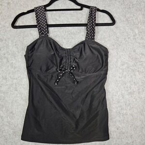 Mudd Womens Black Y2K Tankini Top Sequin Peace Hippie Swim Beach Summer Sz Small